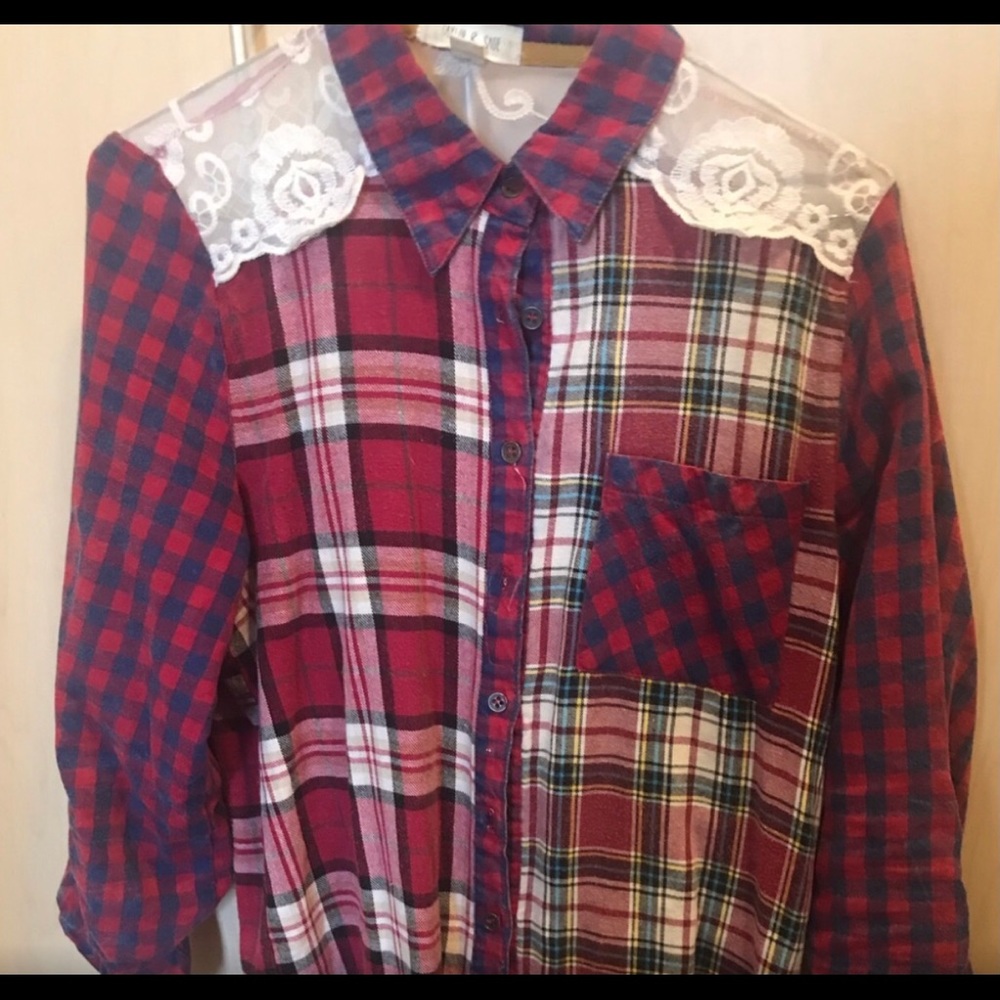 Taylor & Sage Plaid and Lace Shirt
